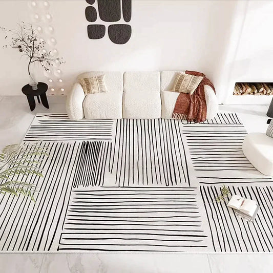 ATIKO tapis moderne minimaliste blanc aux lignes noires - Mon Beau Tapis