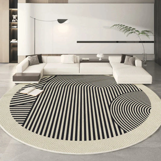 ROMA tapis rond blanc avec lignes noires et arches modernes - Mon Beau Tapis